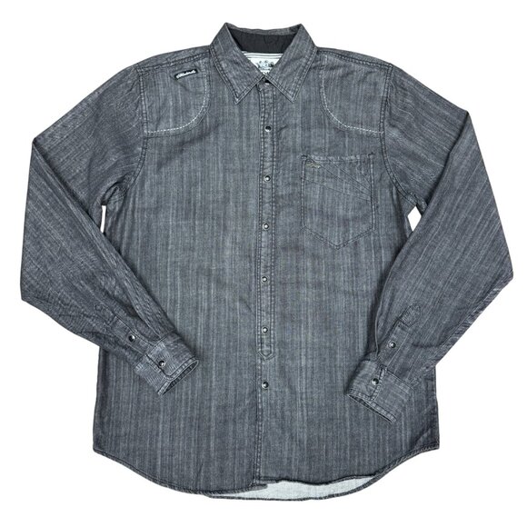 Men's AKADEMIKS AKDMS Long Sleeve Streetwear Black Chambray‎ Shirt- Size M - Picture 1 of 10